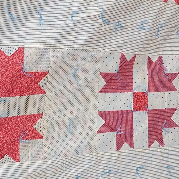 Vintage Handmade Quilt By Grandma Vintage Material Star Burst Design XLG - Picture 4 of 10